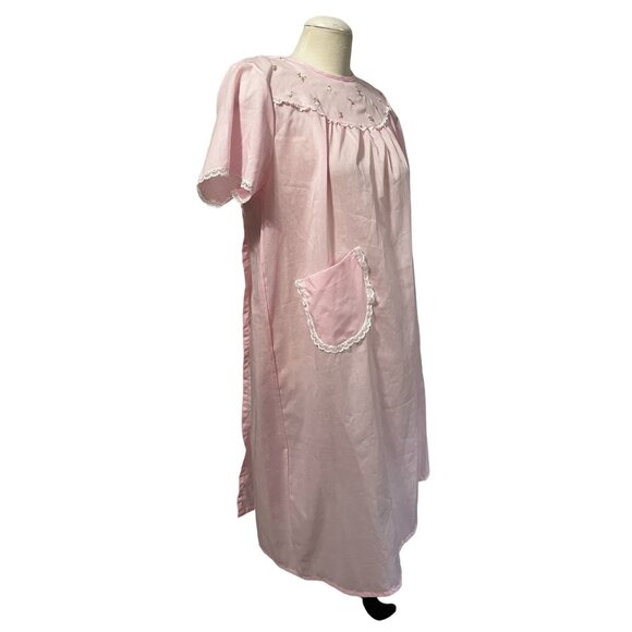 Vintage Handmade Pink Floral Embroidered Wrap Night Gown Robe Sz S/M Womens Shor - Picture 10 of 12